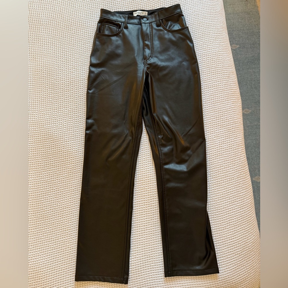 Abercrombie & Fitch Black High Rise Vegan Leather Straight Leg Jean